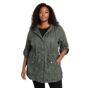 Torrid Utility Jacket Womens 0X Olive Green Roll Tab Sleeve Pockets Lightweight